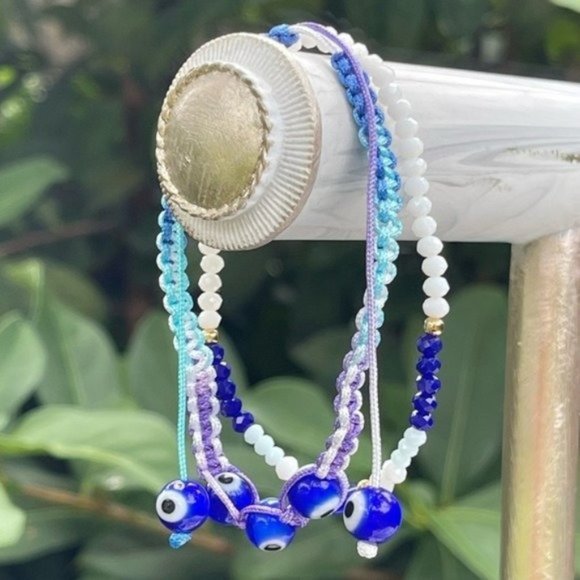 2pc Evil Eye Lampwork Bead Cord & Stretch Bracelet - Picture 1 of 6